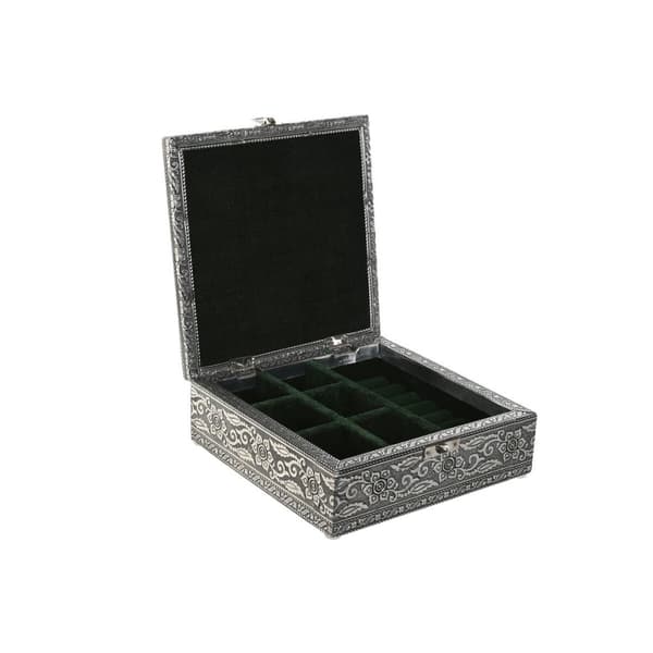 Smyckeskrin Home ESPRIT Grön Silvrig Trä Aluminium 18 x 18 x 6 cm