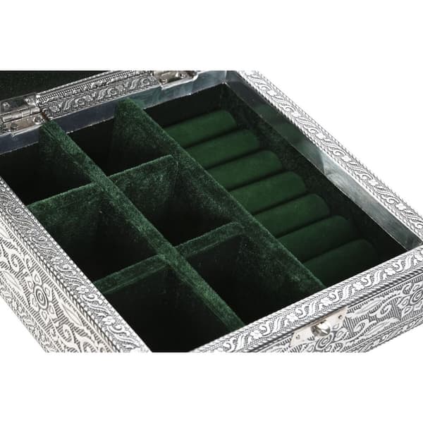 Smyckeskrin Home ESPRIT Grön Silvrig Trä Aluminium 18 x 18 x 6 cm
