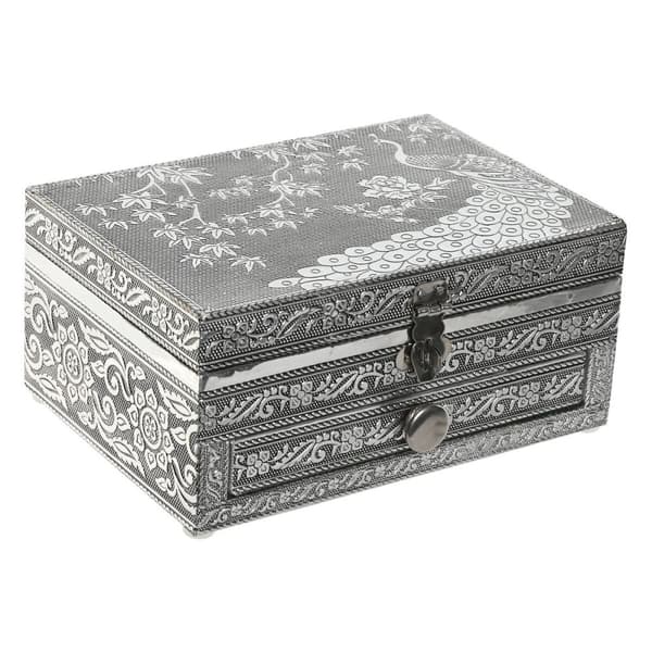 Smyckeskrin Home ESPRIT Grön Silvrig Trä Aluminium 17,5 x 12,5 x 8,5 cm