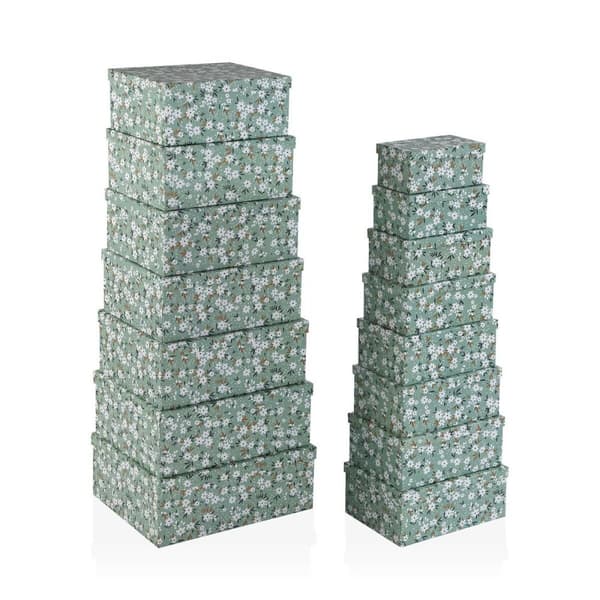 Set med stapelbara förvaringslådor Versa Virágok Papp 15 Delar 35 x 16,5 x 43 cm