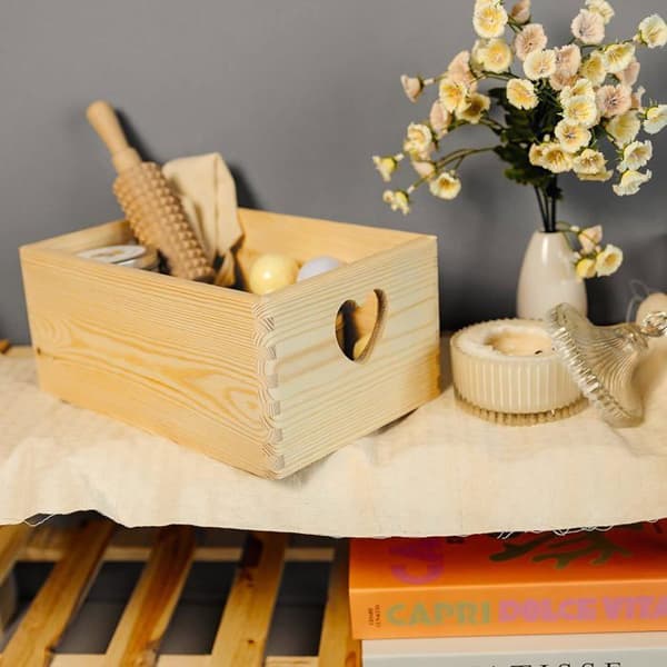 Creative Deco Träförvaringslåda - 30 x 20 x 14 cm (+/- 1 cm) - Omålad - med lock - Trälåda - Trunkbox