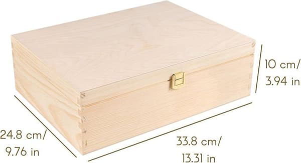 Creative Deco A4 förvaringslåda i trä | 33,8x24,8x10 cm | med lås och lock | för dokument, papper, souvenirer