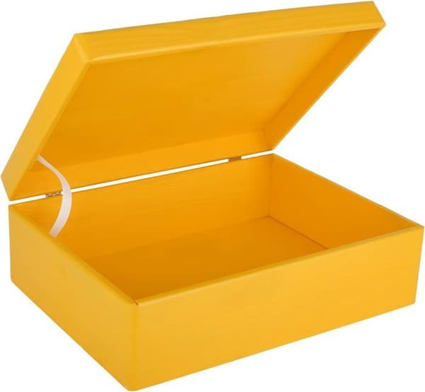 Creative Deco Yellow Träförvaringslåda - 40 x 30 x 14 cm (+/- 1 cm) - med lock - Trälåda - Crate Box Trunk Coffr