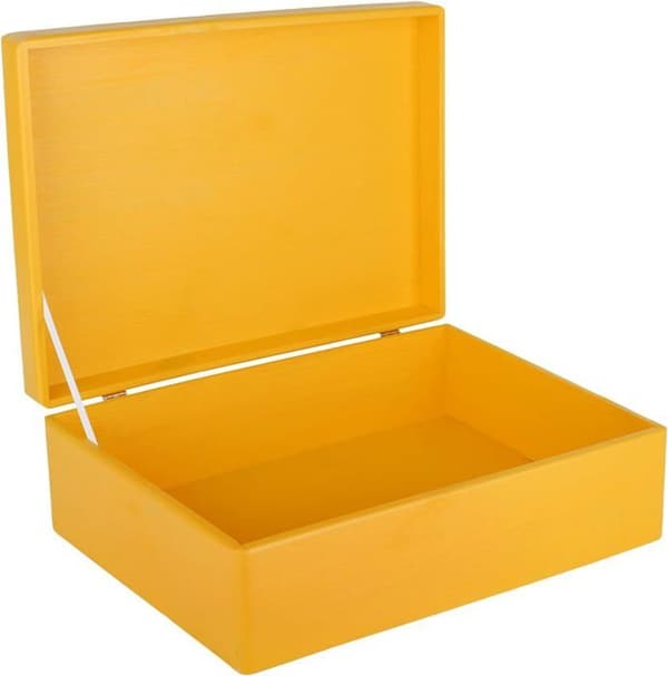 Creative Deco Yellow Träförvaringslåda - 40 x 30 x 14 cm (+/- 1 cm) - med lock - Trälåda - Crate Box Trunk Coffr