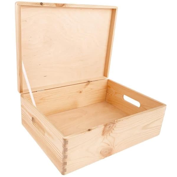 Träförvaringslåda - Creative Deco - 40x30x14cm - Naturlig omålad - Lock och handtag - Blandat