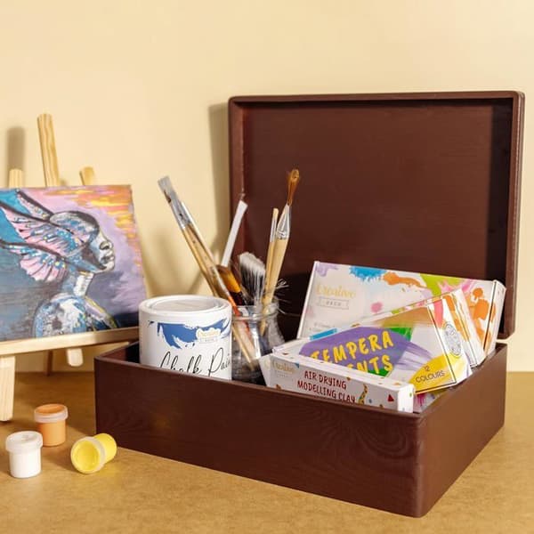 Creative Deco Brun träförvaringslåda | 40 x 30 x 14 cm | Trälåda | Minnesbox | Box Crate Trunk | RÅ