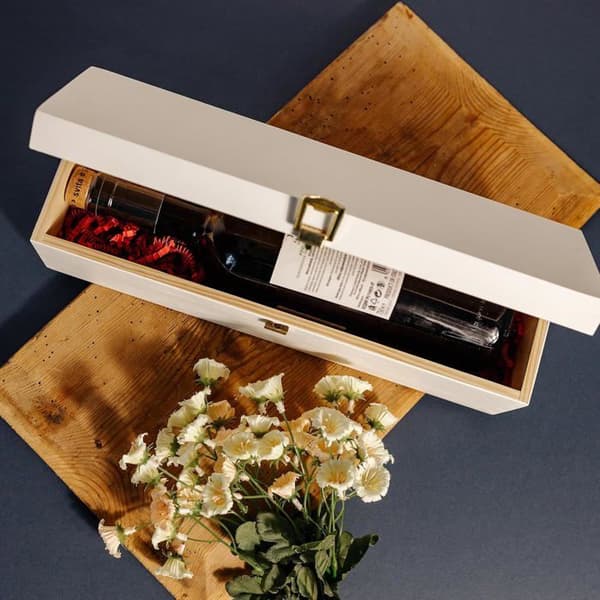 Creative Deco Vit trä vinlåda | Bröllopsvinpresent | 1 flaska | 36 x 11 x 9,8 cm | Vinlåda | Presentförpackning