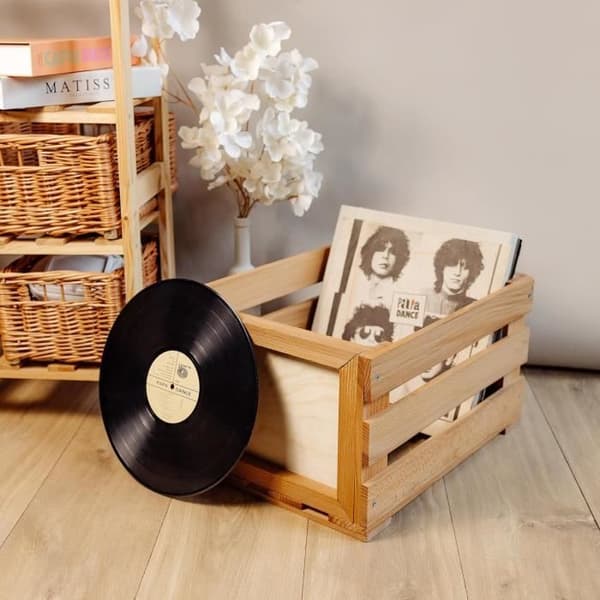 Trälåda för vinyler - CREATIVE DECO - 46 x 36 x 29 cm - Trä - Brun - Beige