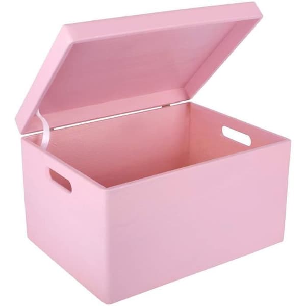 Creative Deco XXL Rosa förvaringslåda i trä | 40 x 30 x 24 cm | med lock och handtag
