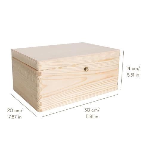 Förvaringslåda i trä med nyckel - CREATIVE DECO - 30 x 20 x 14 cm - Omålad - Minneslåda