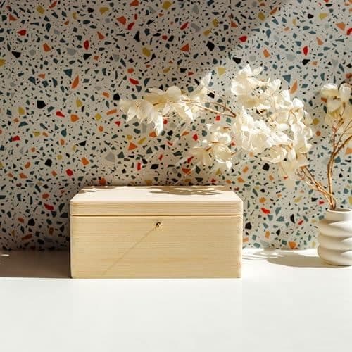 Förvaringslåda i trä med nyckel - CREATIVE DECO - 30 x 20 x 14 cm - Omålad - Minneslåda