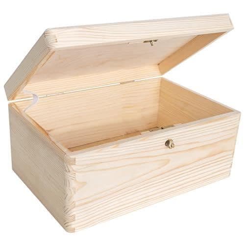 Förvaringslåda i trä med nyckel - CREATIVE DECO - 30 x 20 x 14 cm - Omålad - Minneslåda