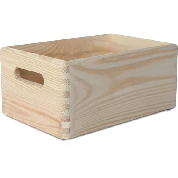 Förvaringslåda i naturligt trä - CREATIVE DECO - 30x20x14cm - Omålad - Handtag
