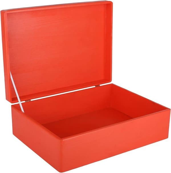 Creative Deco Röd Träförvaringslåda - 40 x 30 x 14 cm (+/- 1 cm) - med lock - Trälåda - Lådlåda Trunk Coffr