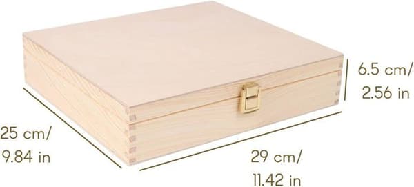 Creative Deco Förvaringslåda i trä | 29 x 25 x 6,5 cm | Omålad backstam för dekoration med lock | med lås
