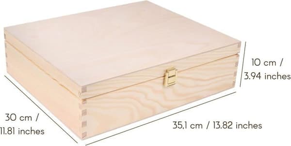 Presentförpackning för vinlåda i trä - Förvaringslåda - 3 flaskor - 35 x 30 x 10 cm - Omålad låda - Bröst med lock
