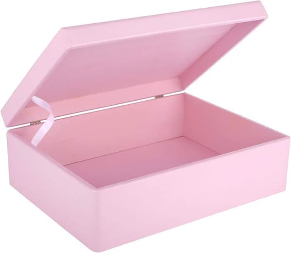 Creative Deco Pink Träförvaringslåda - 40 x 30 x 14 cm (+/- 1 cm) - med lock - Trälåda - Box Crate Trunk Trunk