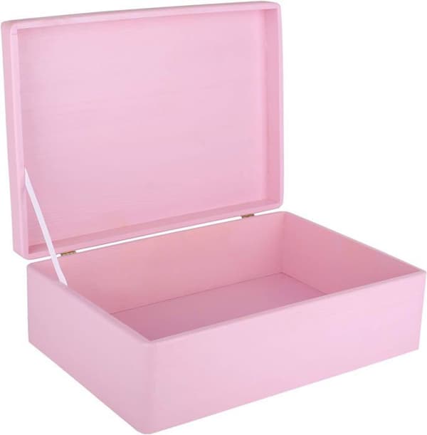 Creative Deco Pink Träförvaringslåda - 40 x 30 x 14 cm (+/- 1 cm) - med lock - Trälåda - Box Crate Trunk Trunk