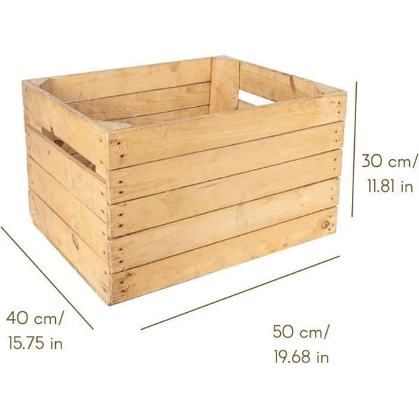 Vintage ljus trälåda - CREATIVE DECO - 50x40x30 cm - Vinlåda i trä - Trälåda - Frukt - Förvaring