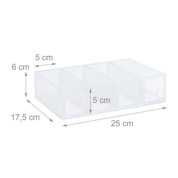 Förvaringslåda - Relaxdays - 4 fackslådor - Transparent - Kontor - 6x25x17,5cm