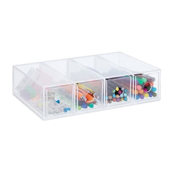 Förvaringslåda - Relaxdays - 4 fackslådor - Transparent - Kontor - 6x25x17,5cm