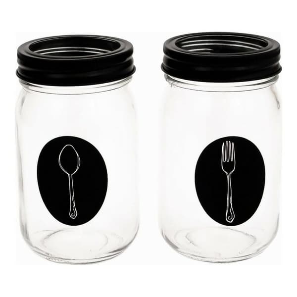Bestikholder Vivalto Sort Gennemsigtig Metal Glas 9 x 9 x 17 cm