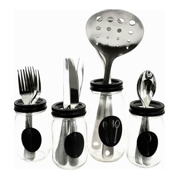 Bestikholder Vivalto Sort Gennemsigtig Metal Glas 9 x 9 x 17 cm