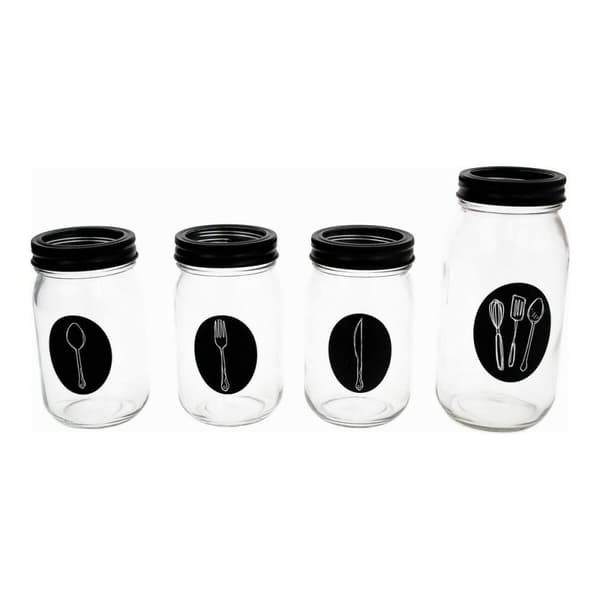 Bestikholder Vivalto Sort Gennemsigtig Metal Glas 9 x 9 x 17 cm