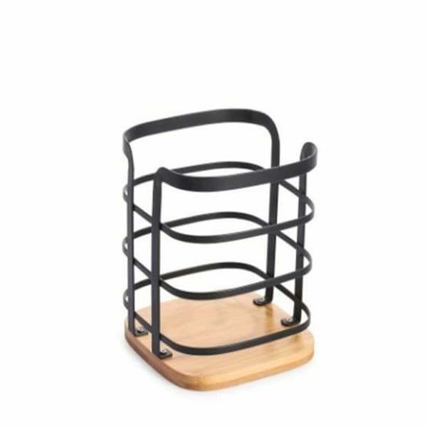 Bestikskurv DKD Home Decor Sort Natur Bambus Stål 12 x 12 x 14,5 cm
