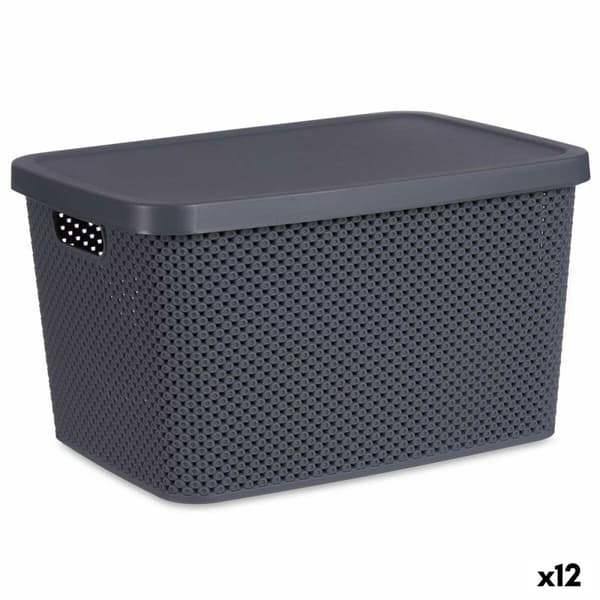 Oppbevaringsboks med Lokk Antrasitt Plast 19 L 28 x 22 x 39 cm (12 enheter)