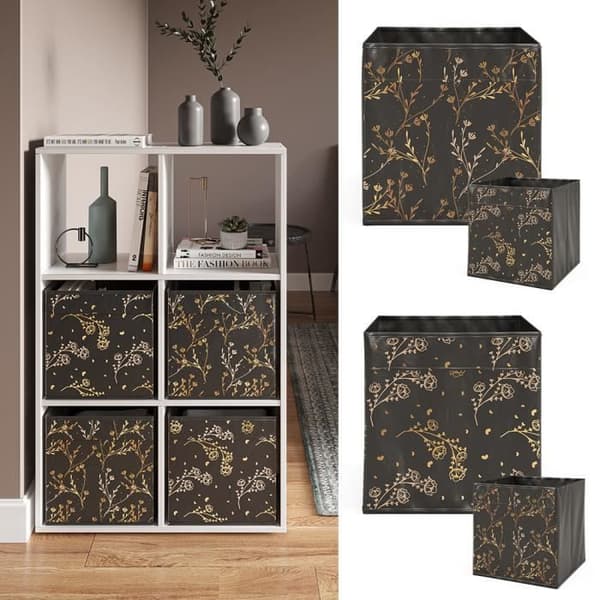 Vicco hopfällbar låda, svart/guld (blommig), 30 x 30 cm Set med 2 alternativ2