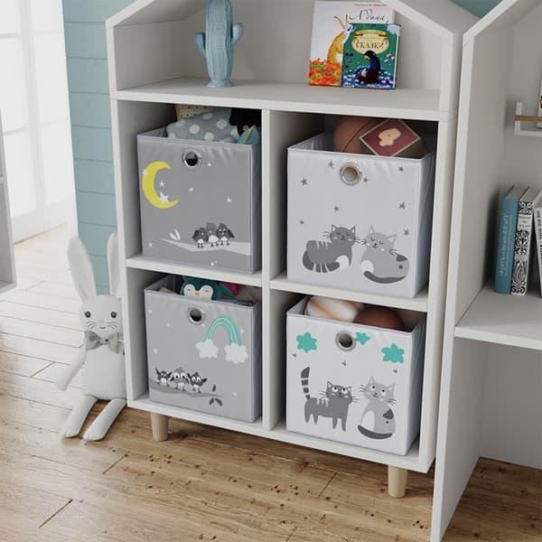 Vicco Folding box, Grå (katter och fåglar), 30 x 30 cm (katter &amp; fåglar motiv)