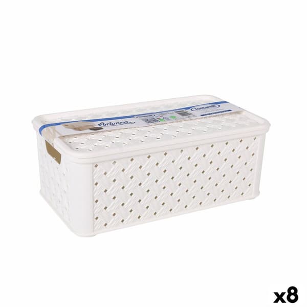 Oppbevaringsboks med Lokk Tontarelli Arianna Plast Hvit 4 L 29 x 16,6 x 11,2 cm (8 enheter)