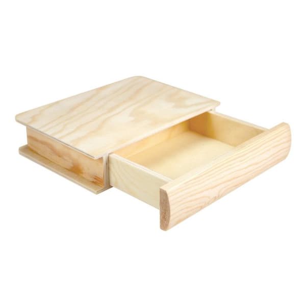 Trälåda - MÉGACRÉA - Bokform - 14,5 x 19 x 4 cm - Massivt trä - Beige
