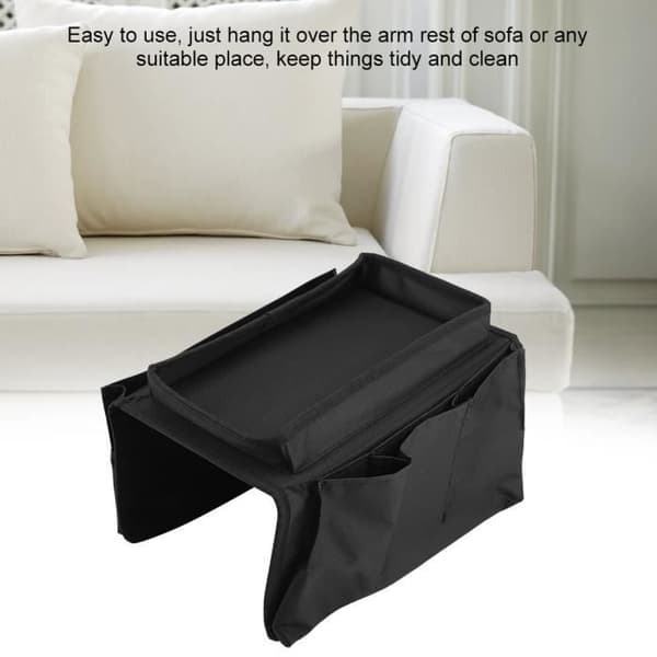 Soffa Armstöd Organizer - Garosa - Svart - 600D Oxford Tyg - 3 förvaringsväskor - Bricka ingår