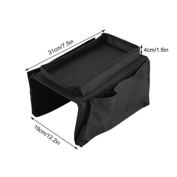 Soffa Armstöd Organizer - Garosa - Svart - 600D Oxford Tyg - 3 förvaringsväskor - Bricka ingår
