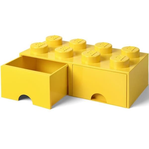 LEGO 40061732 Stapelbar förvaringslåda i tegelsten Lego 8 dubbar 2 lådor Plast Gul H18 x 25 x 50 cm