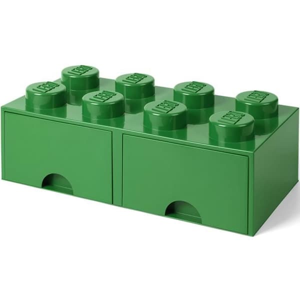 LEGO 40061734 Binlåda Stapelbar förvaringssten LÃ © go 8 piedestaler 2 lådor Grön Plast H18 x 25 x 50 cm