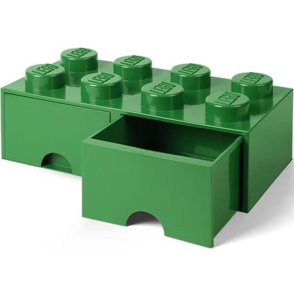 LEGO 40061734 Binlåda Stapelbar förvaringssten LÃ © go 8 piedestaler 2 lådor Grön Plast H18 x 25 x 50 cm