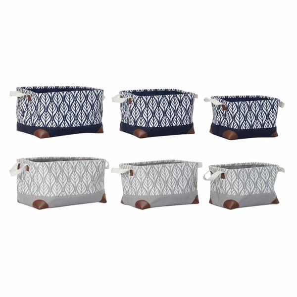 Multifunktionell korg DKD Home Decor Vit Brun Grå Marinblå Löv av en växt Boho 40 x 30 x 24 cm Plast 3 Delar (2 antal)