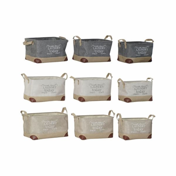 Multifunktionell korg DKD Home Decor Beige Grå Ljusbrun 40 x 30 x 24 cm Trä 3 Delar (3 antal)