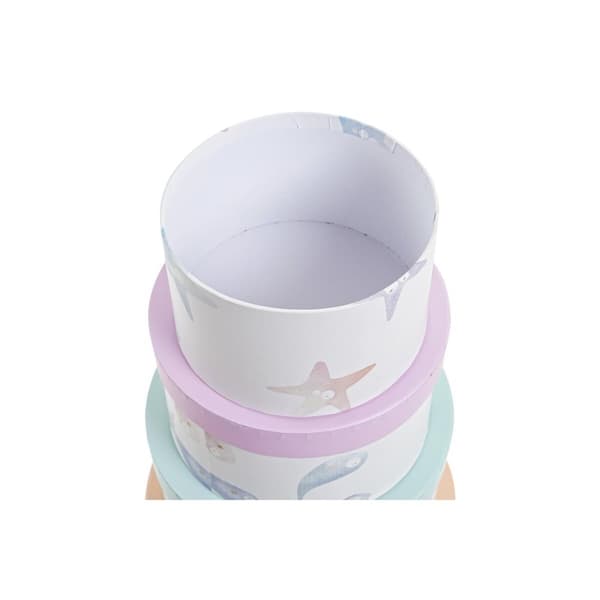 Set med stapelbara förvaringslådor DKD Home Decor Havsblå Rund Papp (37,5 x 37,5 x 18 cm)