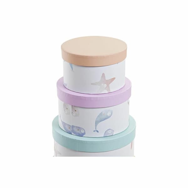 Set med stapelbara förvaringslådor DKD Home Decor Havsblå Rund Papp (37,5 x 37,5 x 18 cm)
