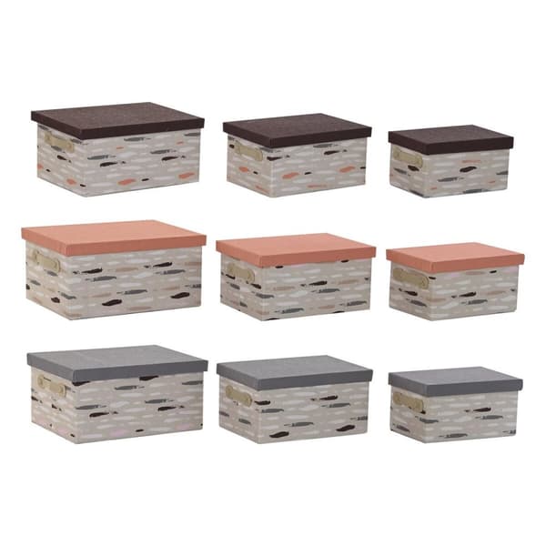 Set med stapelbara förvaringslådor DKD Home Decor Brun Grå Orange 40 x 30 x 20 cm
