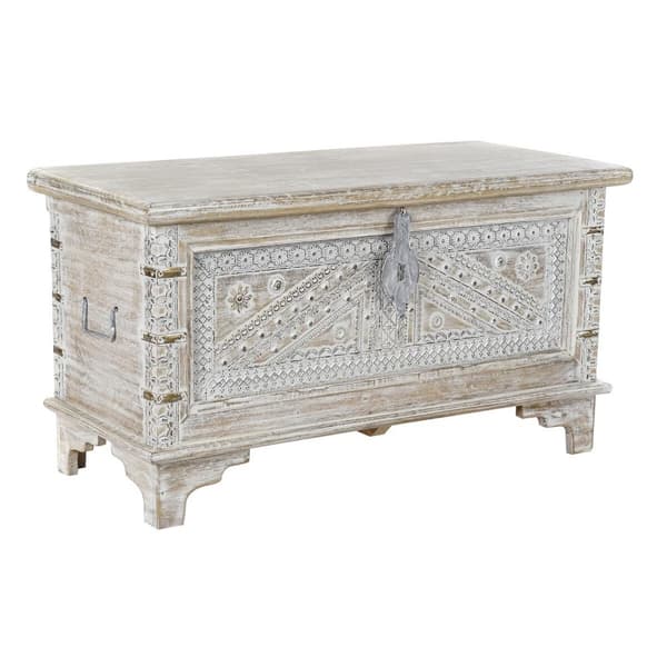 Kista DKD Home Decor 88 x 40 x 45 cm Vit Mässing Mangoträ