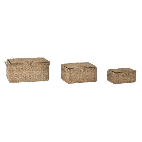 Korg - set DKD Home Decor Med lock Naturell Järn Sjögräs (50 x 34 x 25 cm) (3 Delar)
