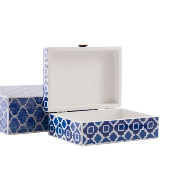 Smyckeskrin DKD Home Decor Blå Marinblå Trä 24 x 20 x 8 cm (2 antal)