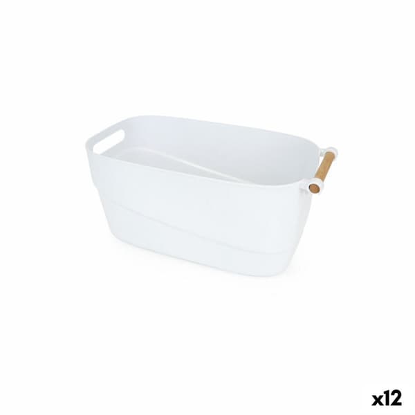 Multifunktionell korg Confortime Plast Med handtag Trä 40 x 21,5 x 18 cm (12 antal)