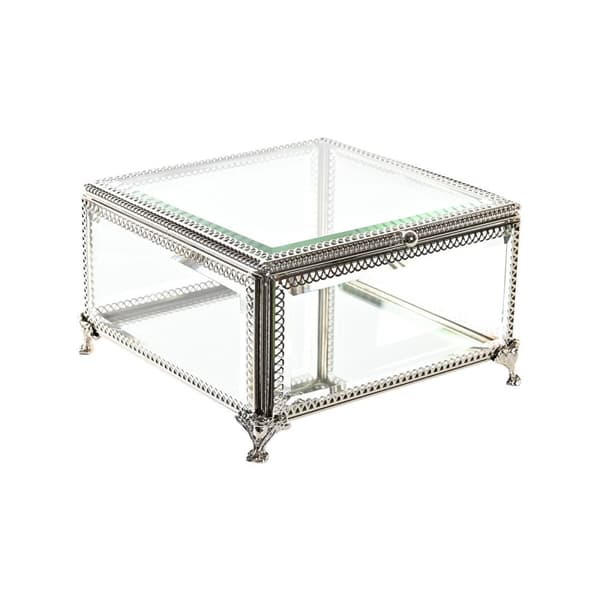 Smykkeskrin DKD Home Decor Krystal Metal 16 x 16 x 10 cm Sølvfarvet Gennemsigtig