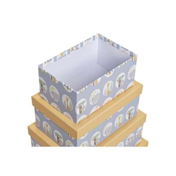 Sæt med æsker, som kan stables DKD Home Decor dyr Blå Pap (43,5 x 33,5 x 15,5 cm)